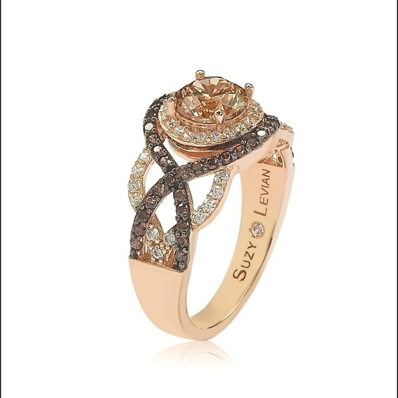 🔹️Suzy Levian🔹️Rose Sterling Silver Brown Cubic Zirconia Crossover Bridal Ring - Picture 8 of 11